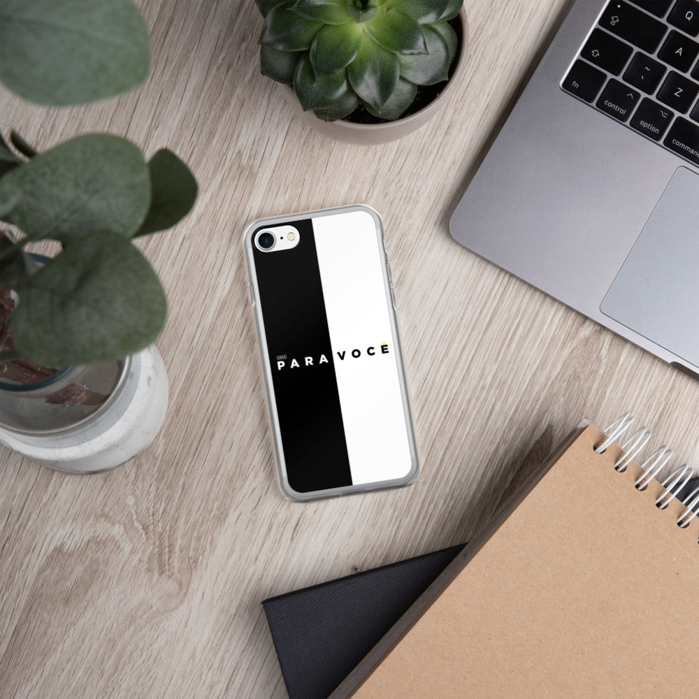 2882Tech Black + White Para Você BPA Free iPhone Case showcasing its sleek design and durable materials.